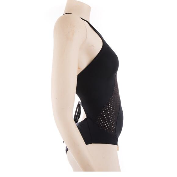 Vitamin A Perforated Black Lace Up Back One Piece Swimsuit S - Picture 5 of 9